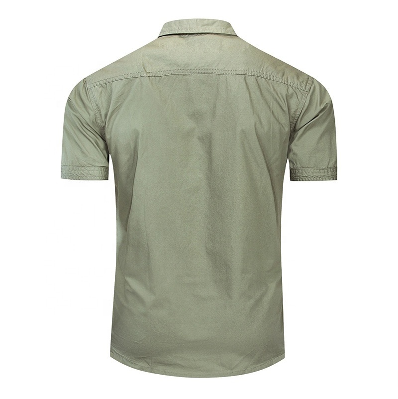 Foreign Trade Good Quality Turn Over Collar Short Sleeved Pure Cotton Shirt Green Navy Blue Outdoor Men's Polo Shirts