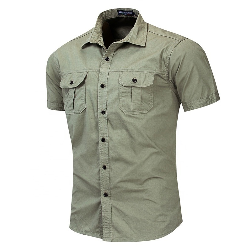 Foreign Trade Good Quality Turn Over Collar Short Sleeved Pure Cotton Shirt Green Navy Blue Outdoor Men's Polo Shirts