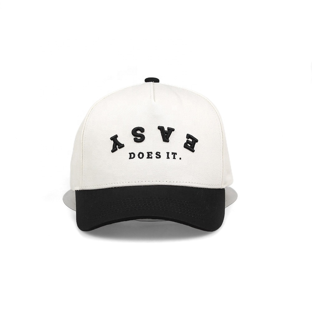 Custom 5 Panel A Frame Style Structured Cotton Running Sports Baseball Cap For Men With 3D Raised Embroidery Logo Two Tone Hats