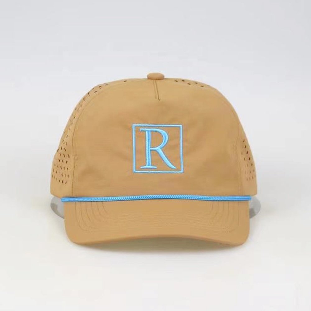 High Quality Custom Embroidery 5 Panel Rope Unstructured Snapback Hats Cap Slightly Curved Bill Rope Men Perforated Hat Gorras