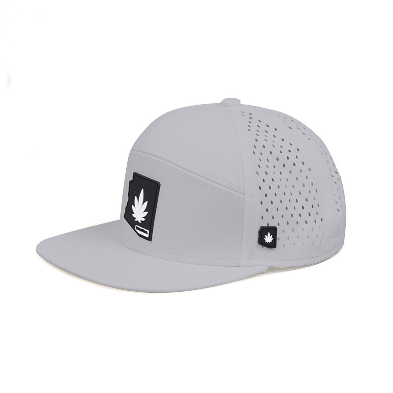 OEM custom  laser cut Holes perforated baseball cap 5 6 7 panels flat bill Brim  waterproof hat snapback cap with rope