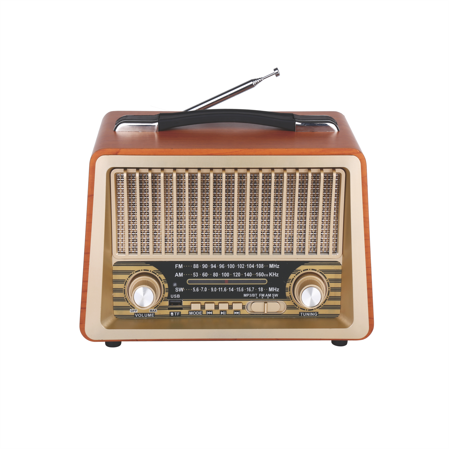 Style FM/AM/SW Portable Built-in Speaker BT/USB/TF Handheld Rechargeable AC/DC Radio OEM Factory Direct Sale Hot Selling Retro