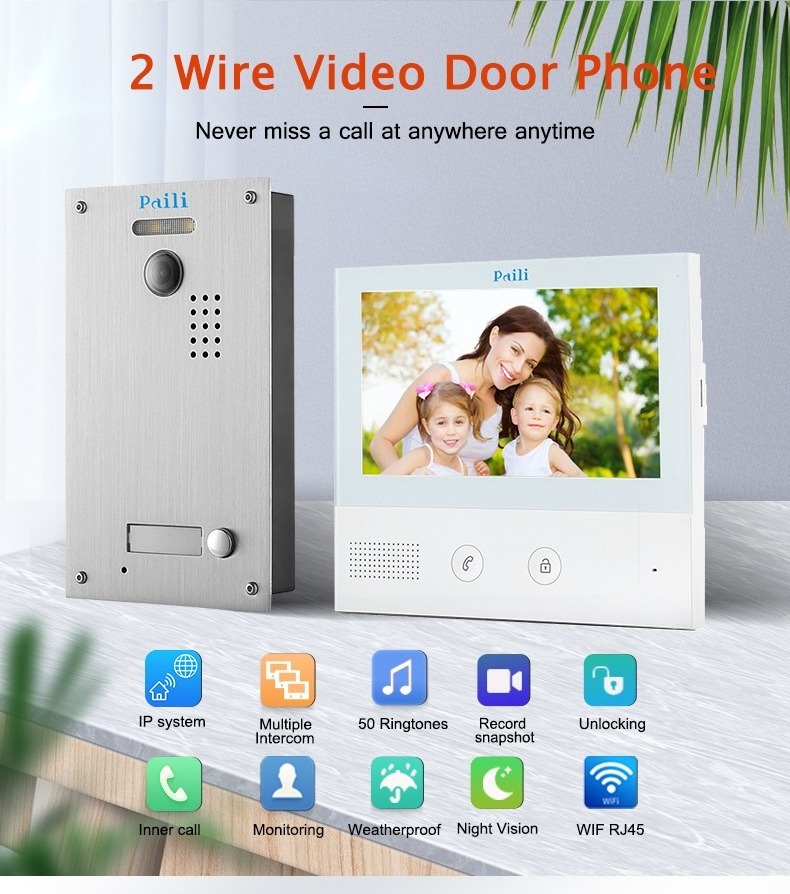 Apartment Wired Video Door Phone 7inch Screen Audio Visual Intercom Entry System