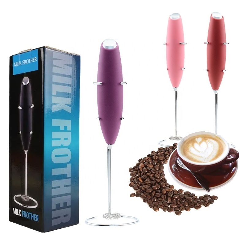 Handheld Electric Battery Operated Milk Frother whisk with stand milk foam