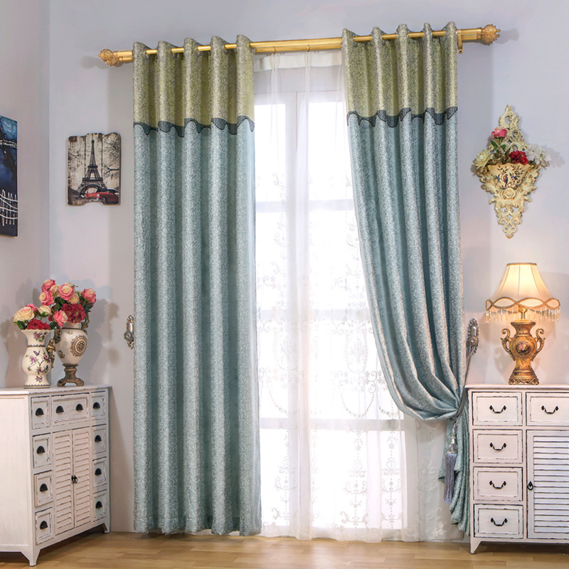 New gold silk jacquard curtain half shading curtain living room bedroom patchwork curtain cloth wholesale