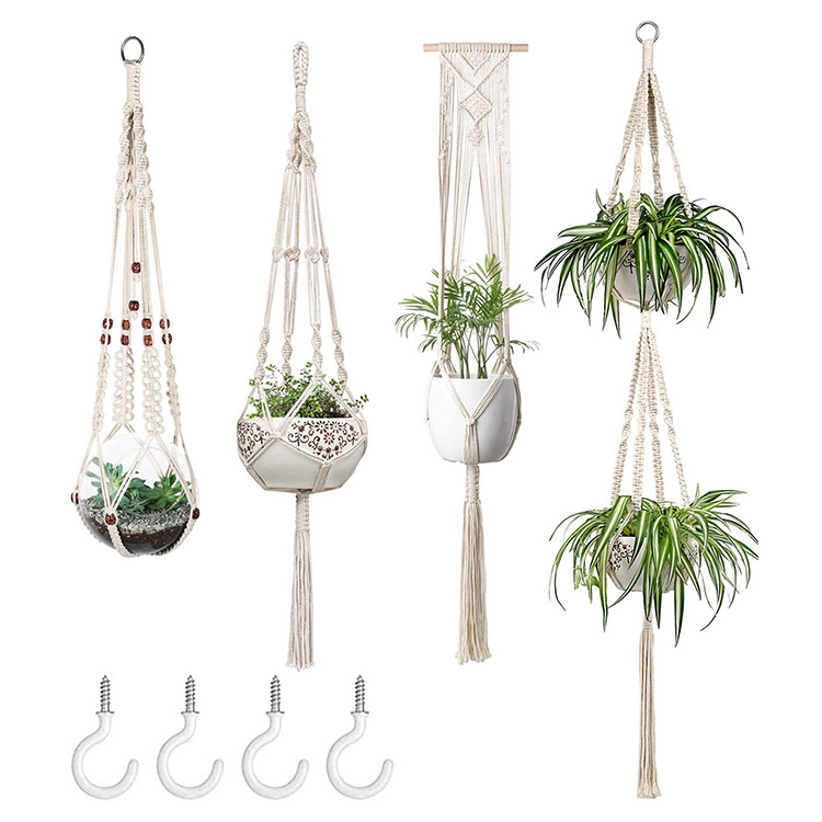 4 Set Air Handmade Cotton Macrame Decor Wall Hanging Home Decoration Accessories Indoor Macrame Plant Hanger