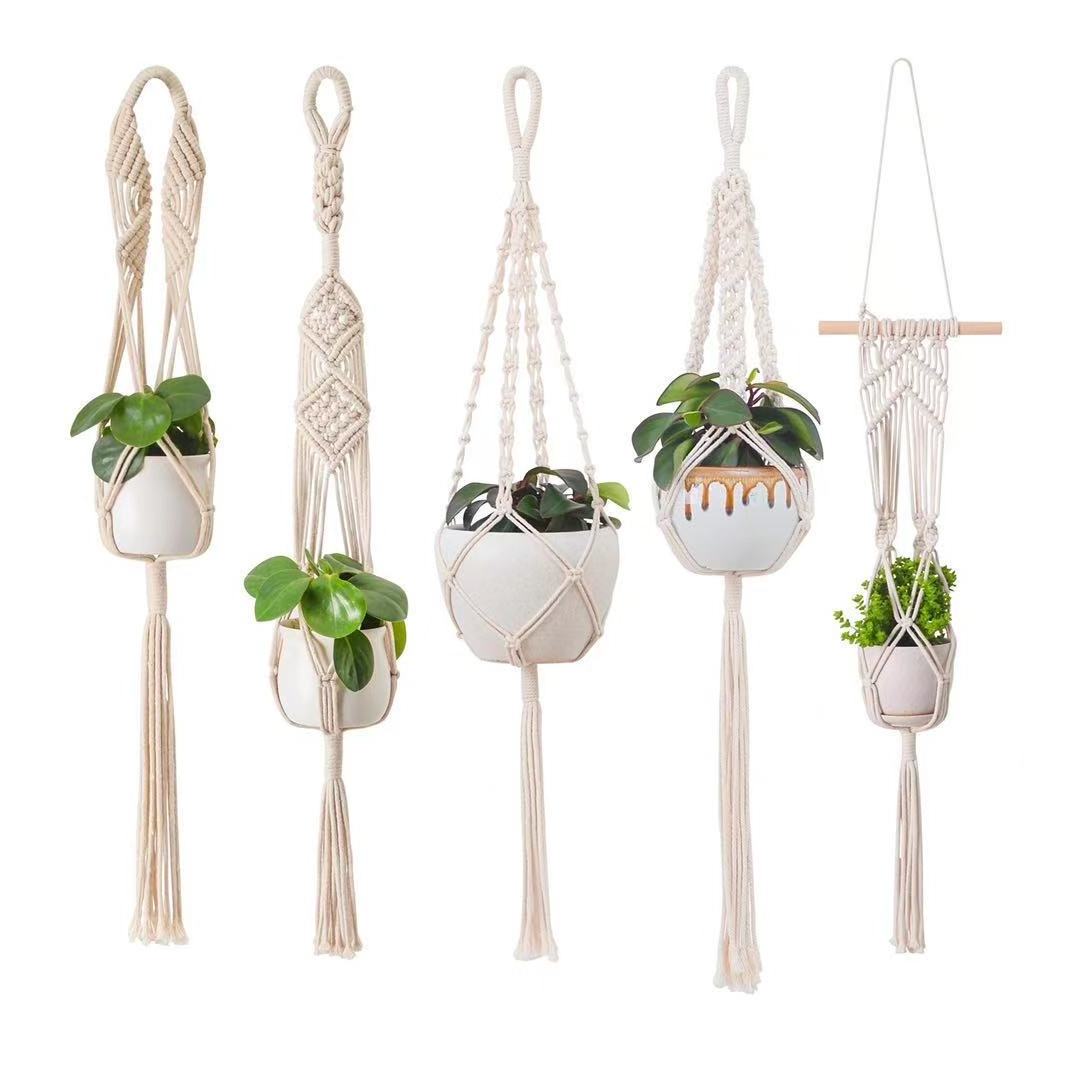 Macrame Plant Hanger Set Handmade cotton Jute Rope Plant Holder for Indoor Outdoor Decoration