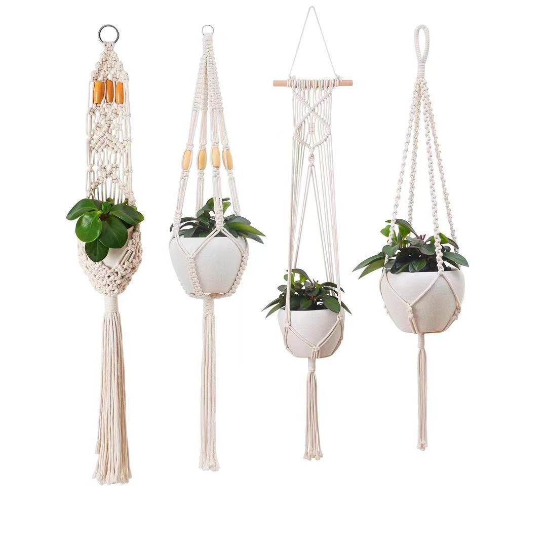 Macrame Plant Hanger Set Handmade cotton Jute Rope Plant Holder for Indoor Outdoor Decoration