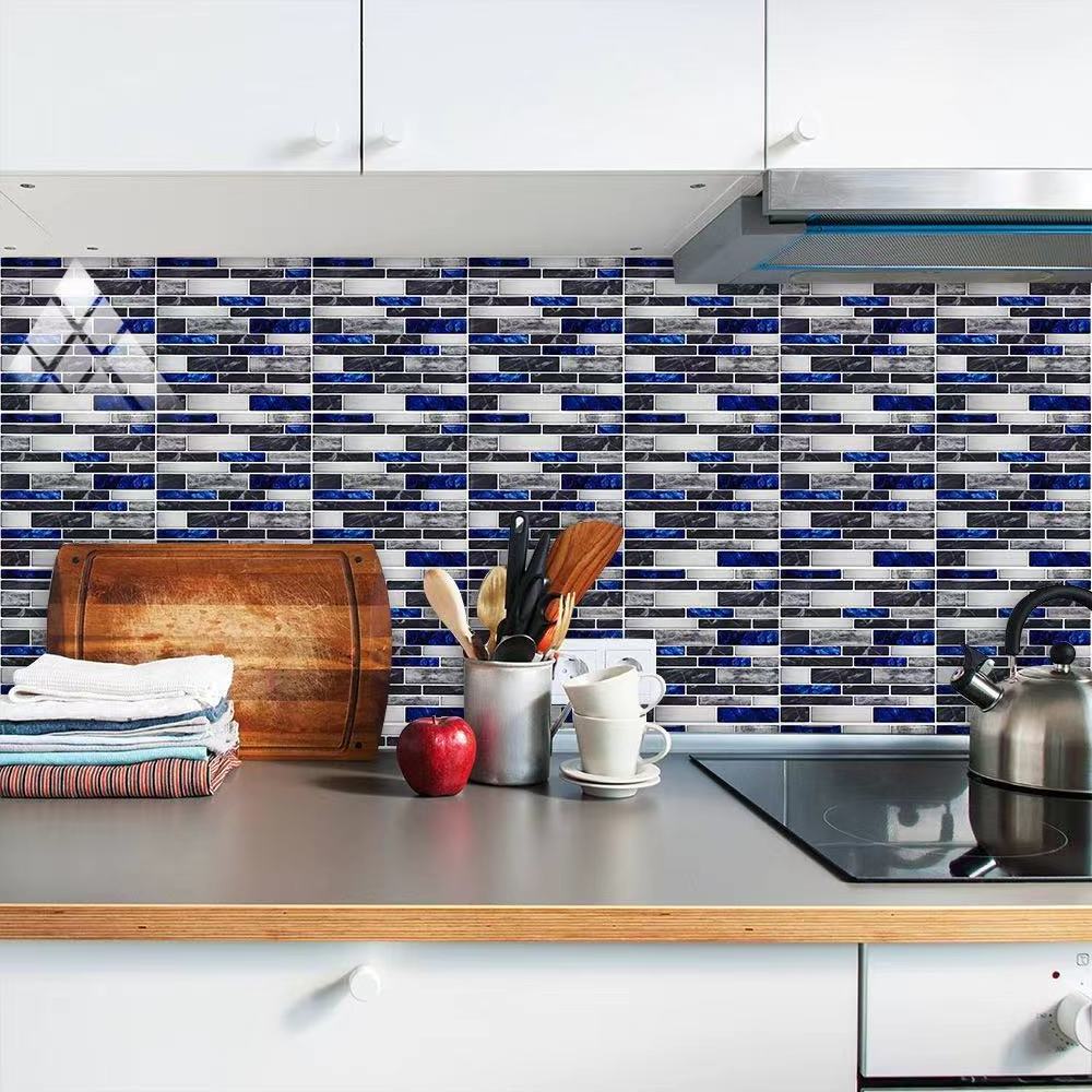 PVC Backsplash Tile for Kitchen Peel and Stick - Marble White Embellished with Black Wall stickers