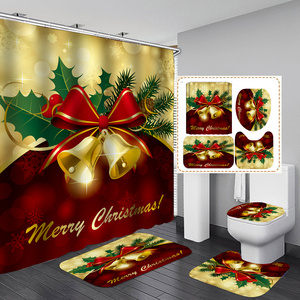 Christmas Bathroom Shower Curtains 4pcs Set Bath Rug Set with Non-Slip Rugs Luxury Shower Curtain