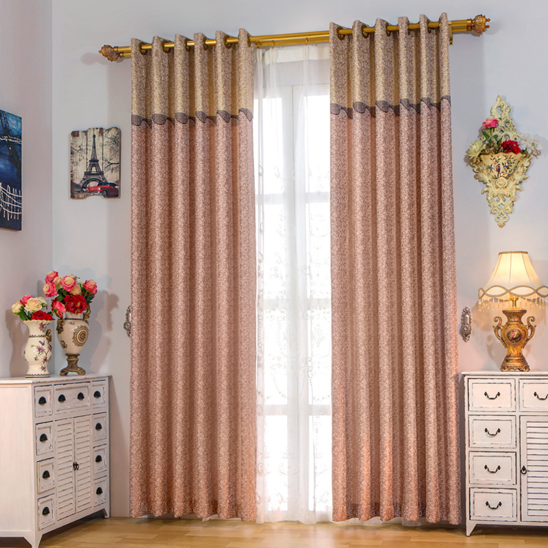 New gold silk jacquard curtain half shading curtain living room bedroom patchwork curtain cloth wholesale