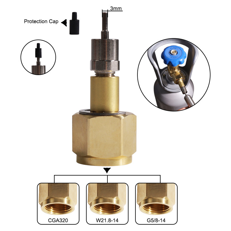 Brass Co2 Cylinder Tank Recharge 8g 12g 16g Co2 Cartridge Refill Needle Charger Adapter