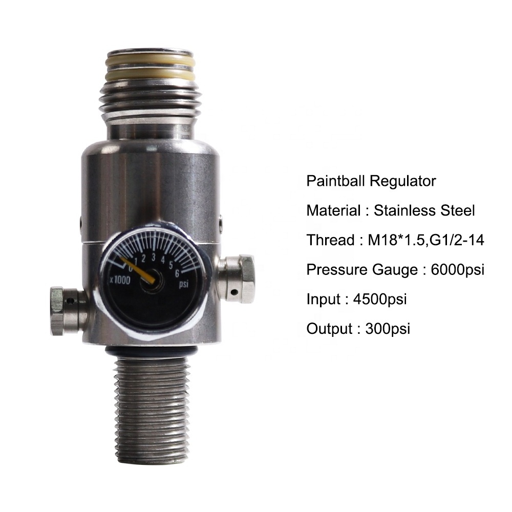 PCP Paintball 4500-300psi Stainless Steel HPA  Air Tank Regulator Valve with Dual Oring M18 thread 5/8-18UNF