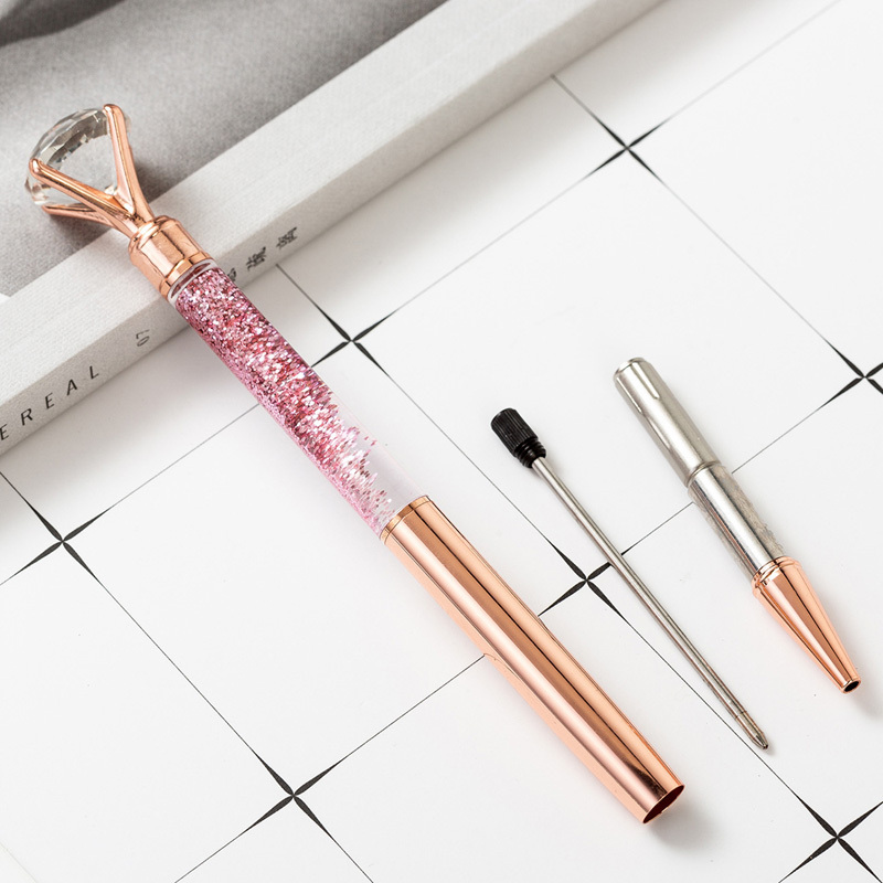 Personalized Crystal Diamond Rose Gold Logo Luxury Bulk Stainless Steel Ball Pen