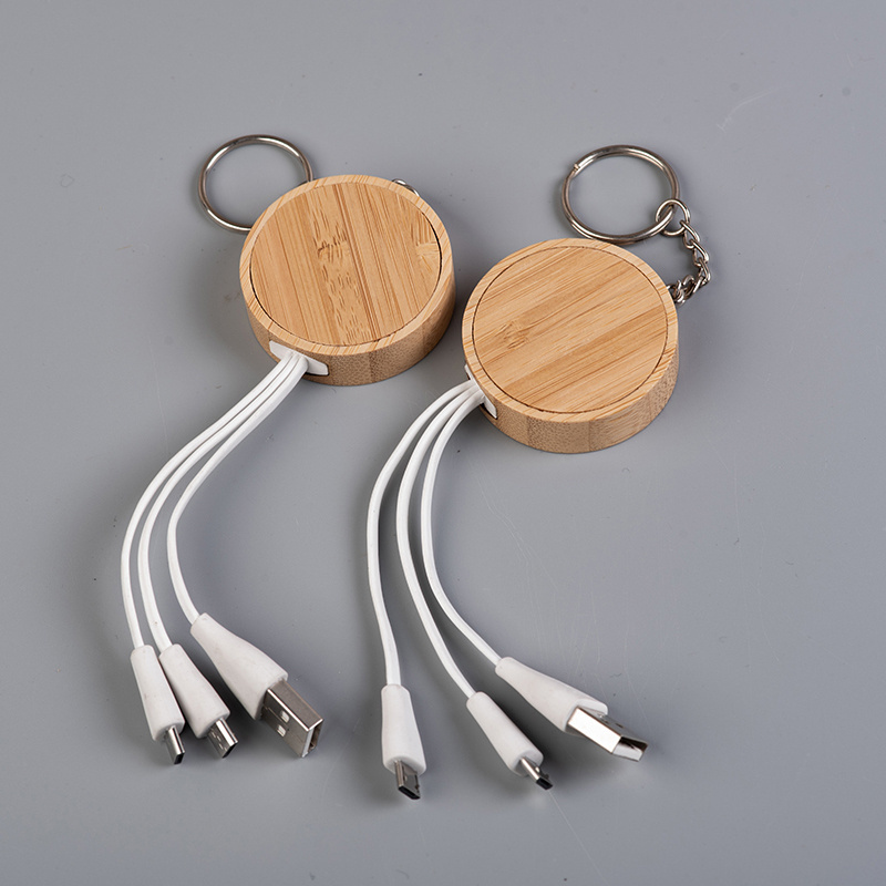 Flexible Bamboo Keychain USB Charger Cable Micro USB Android Charger for Promotional USB Gadget