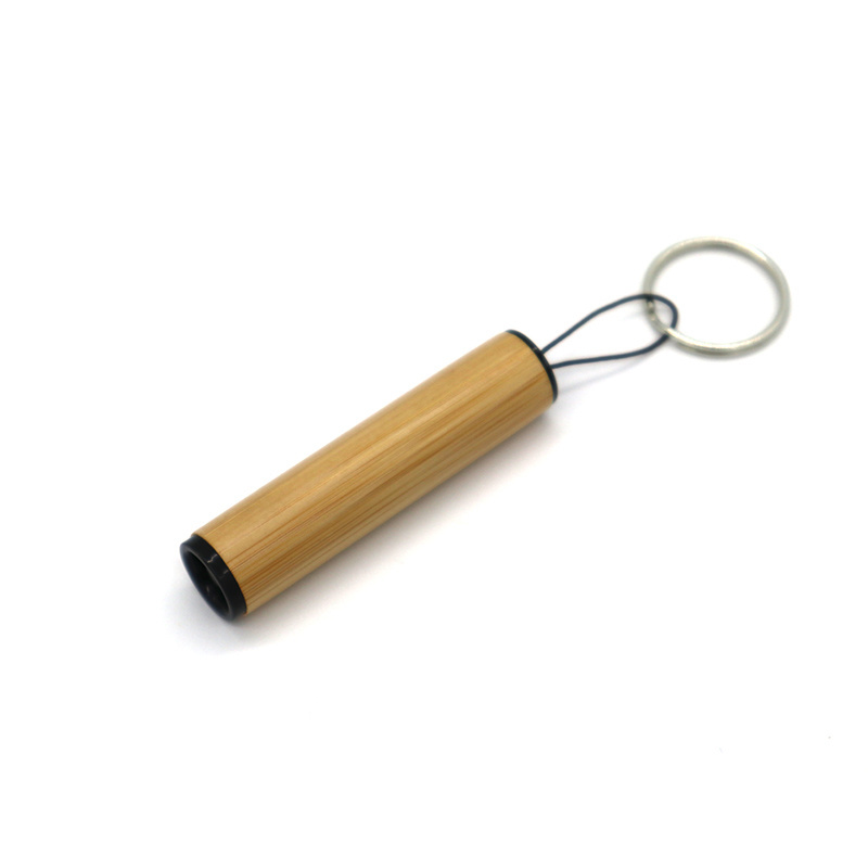 White LED bamboo mini keychain flashlight with button cell battery