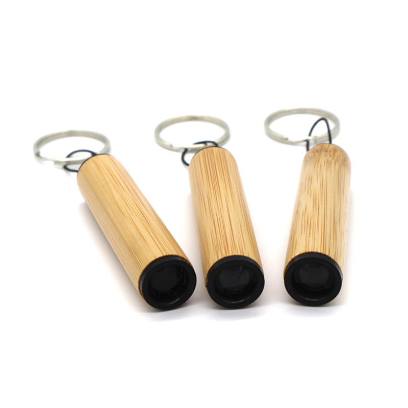 White LED bamboo mini keychain flashlight with button cell battery