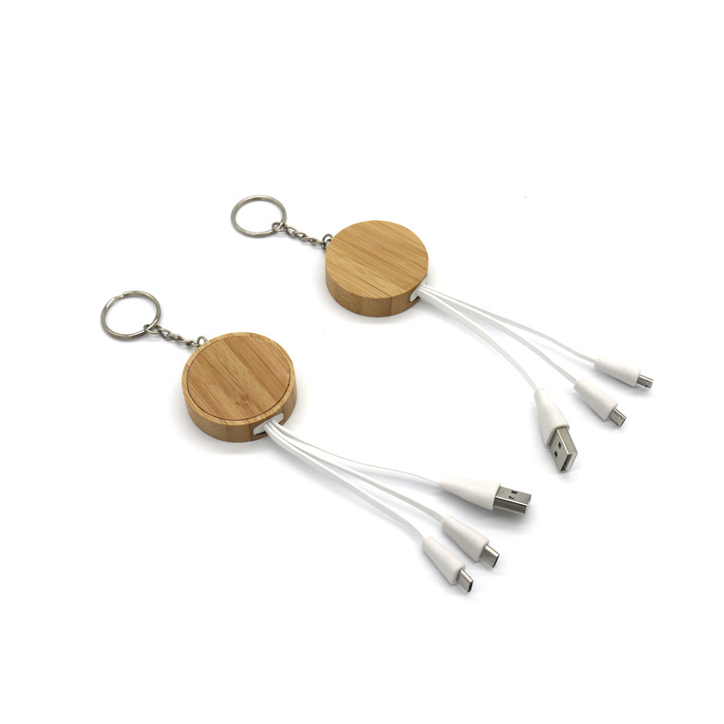 Flexible Bamboo Keychain USB Charger Cable Micro USB Android Charger for Promotional USB Gadget