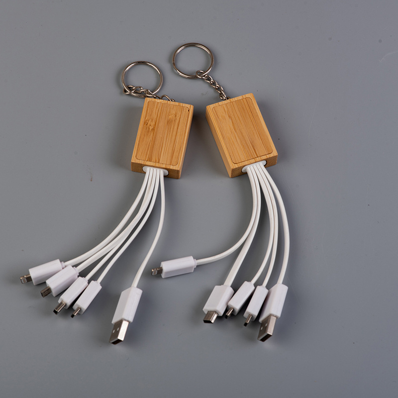 Flexible Bamboo Keychain USB Charger Cable Micro USB Android Charger for Promotional USB Gadget