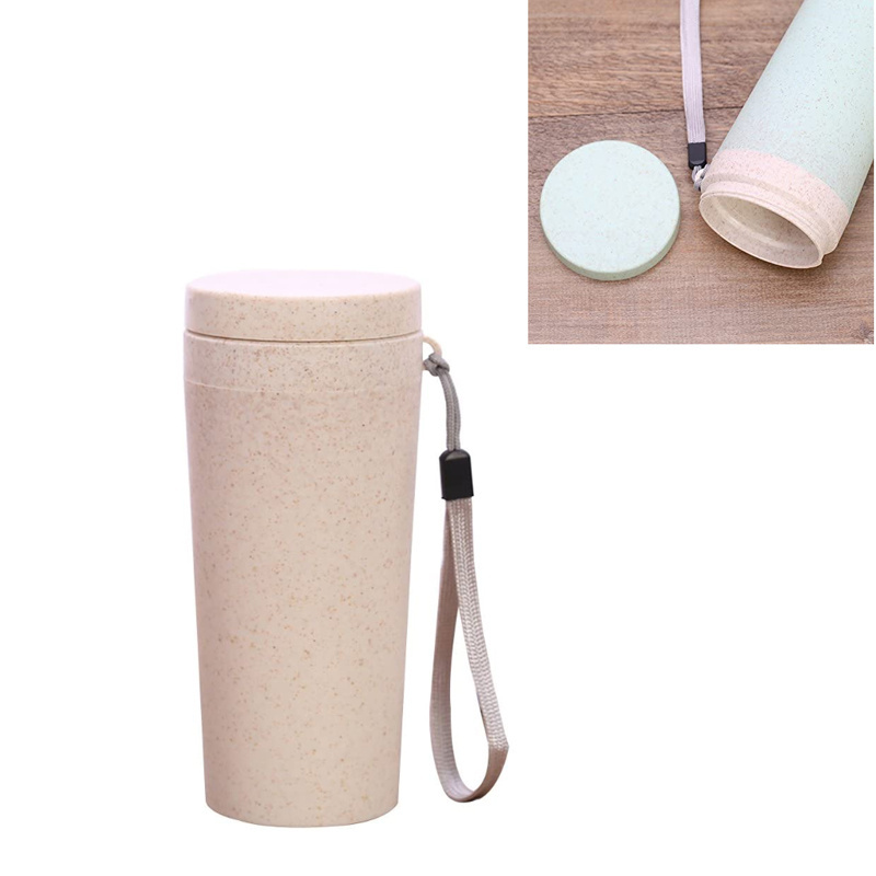 Office Coffee Tea Simple Hand Cup Custom Creative Gifts Double Water Bottle Wheat Straw Travel Mug with Lid