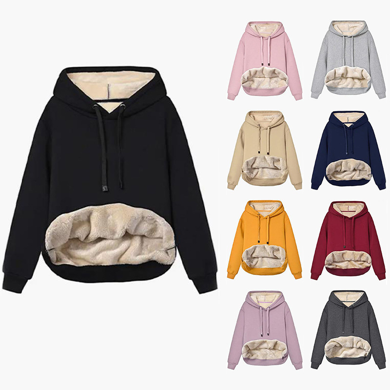 Womens Casual Winter Warm Fleece Sherpa Lined Pullover Hooded Sweatshirt