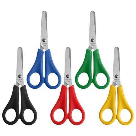 Student Paper Cutting Scissors  Plastic Handle Round Head Stainless Steel Blade Paper Cutting Scissors With Head Plastic Cover