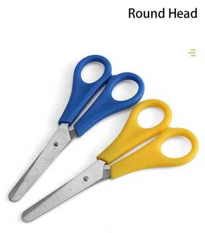 Student Paper Cutting Scissors  Plastic Handle Round Head Stainless Steel Blade Paper Cutting Scissors With Head Plastic Cover