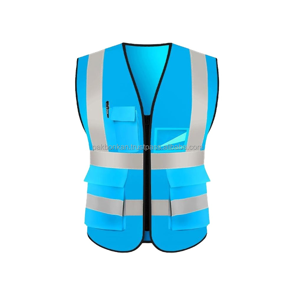 High Visibility Tons of 9 Pockets Mesh Security Vest Logo Printing Breathable Neon Yellow Premium Reflective Safety Vest