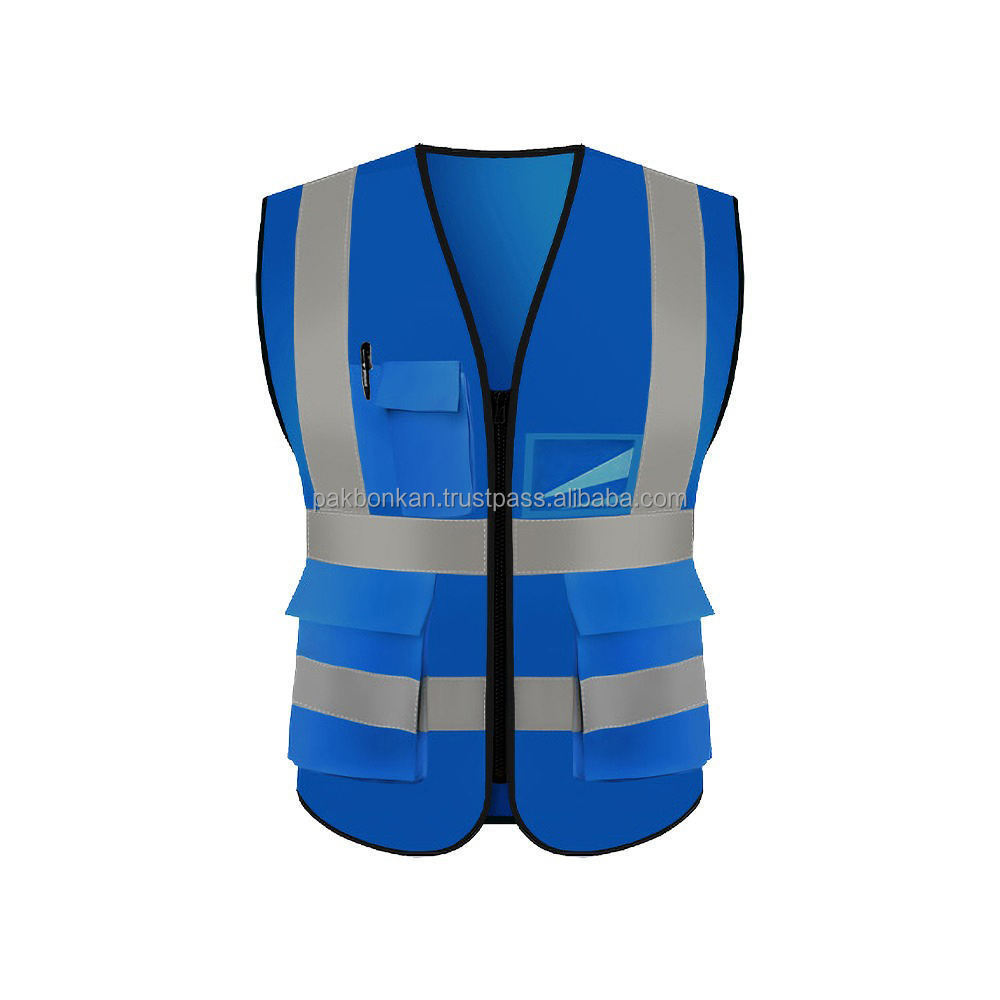 High Visibility Tons of 9 Pockets Mesh Security Vest Logo Printing Breathable Neon Yellow Premium Reflective Safety Vest