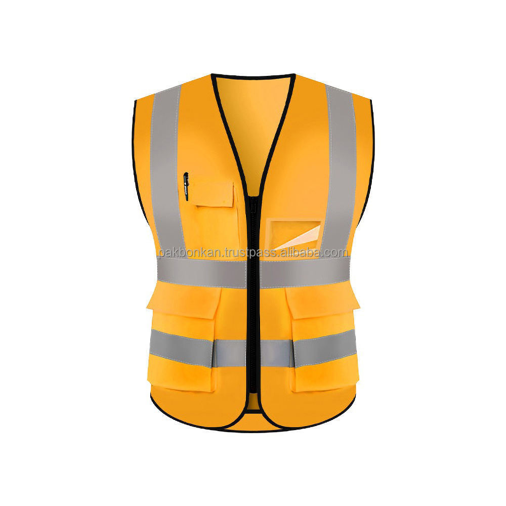 High Visibility Tons of 9 Pockets Mesh Security Vest Logo Printing Breathable Neon Yellow Premium Reflective Safety Vest