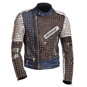 .Custom Mens Cafe Racer Funky Rider Studded Retro Motorcycle/Fashion Leather Jacket