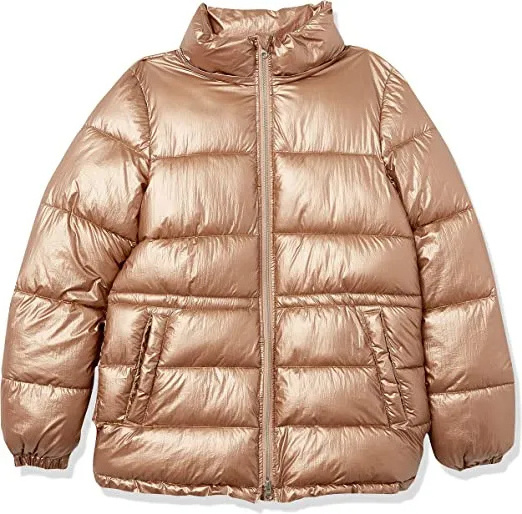 Ladies Women's Long Sleeve Quilted Wet Shiny Look Padded Puffer Fur Hooded Puffer Coat Jacket Shiny Look Hooded Bubble Jacket