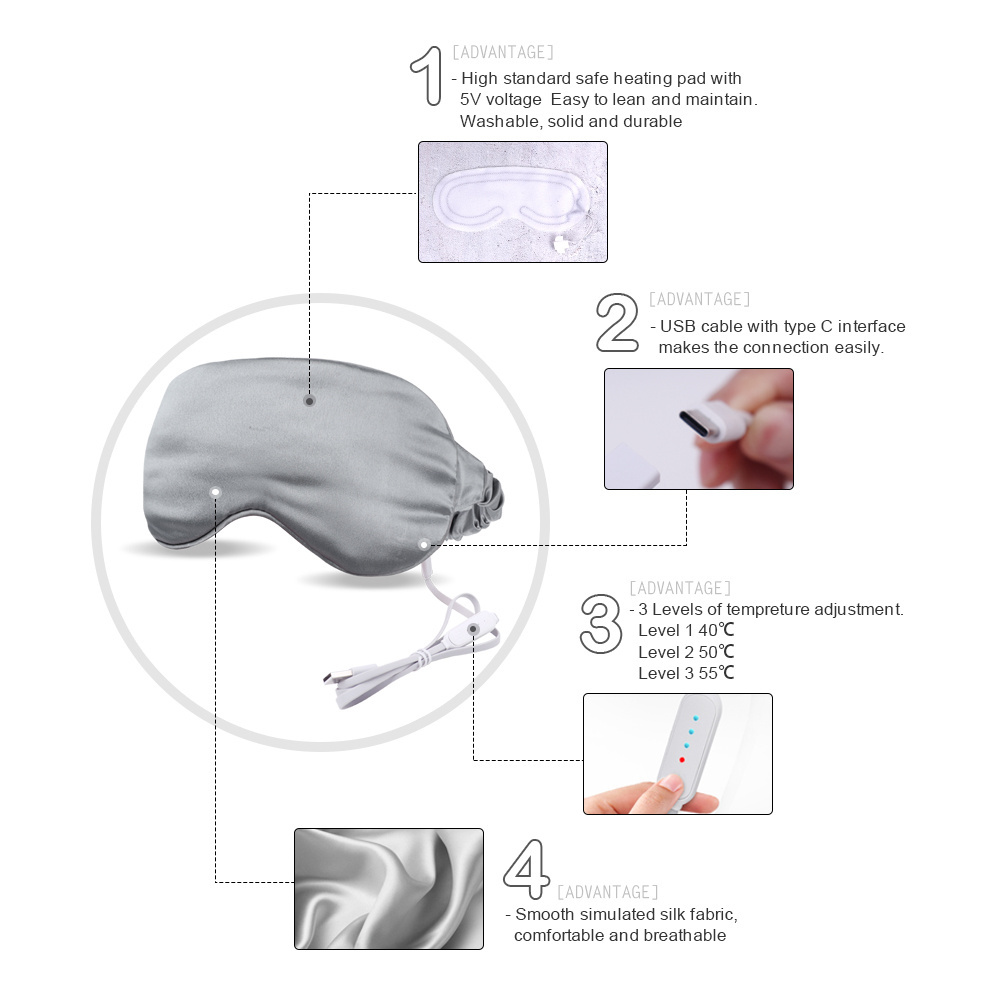 Moist Heat Compress Electric USB Heated Eye Mask for Dry Tired Puffy Eyes, Dark Circle, Sinus Pain Pressure Relief