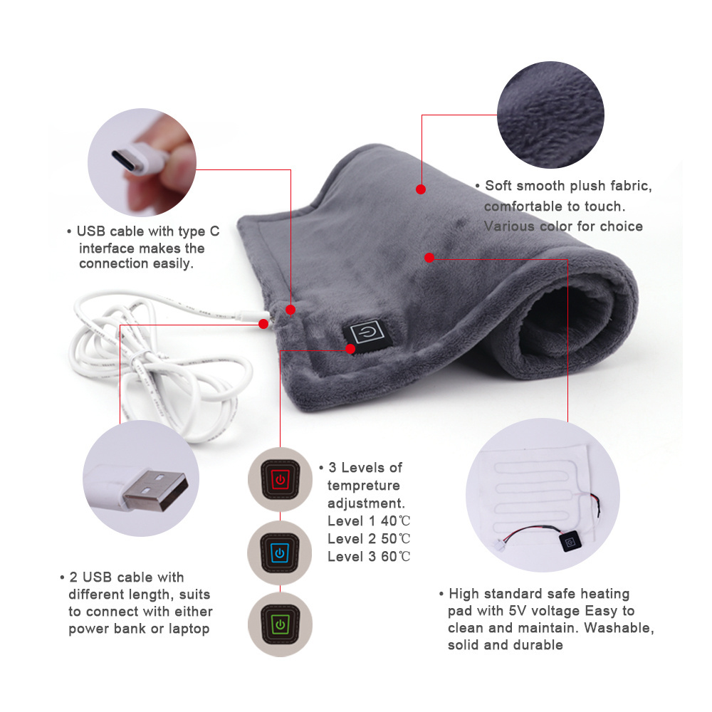 USB Portable Heating Pad Electric for back pain relief therapy body warmer Custom Small or Large