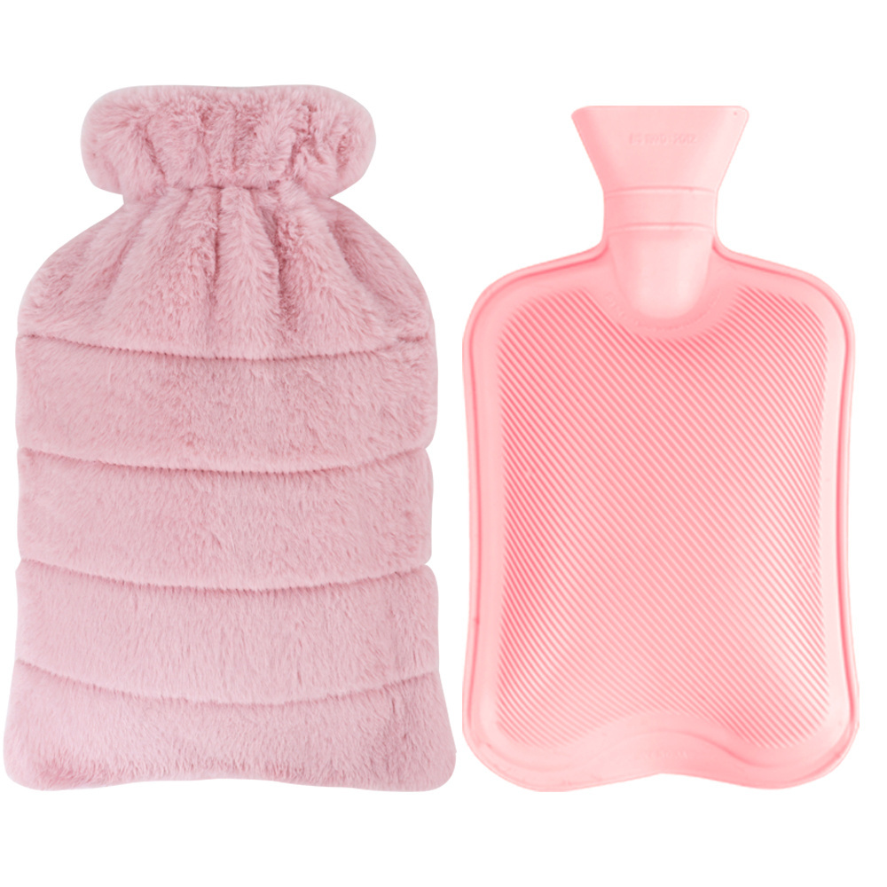 Reusable hot water bag with plush soft furry cover customize rubber hot water bottle