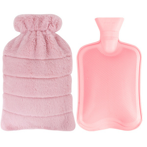 Reusable hot water bag with plush soft furry cover customize rubber hot water bottle