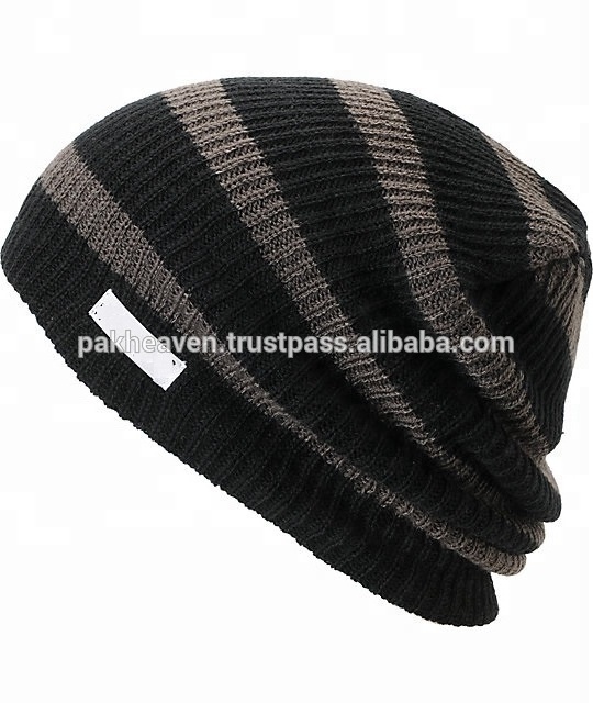 Daily Black & Charcoal Stripe Beanie SIZE ONE SIZE custom hats hats with custom logo embroidery logo