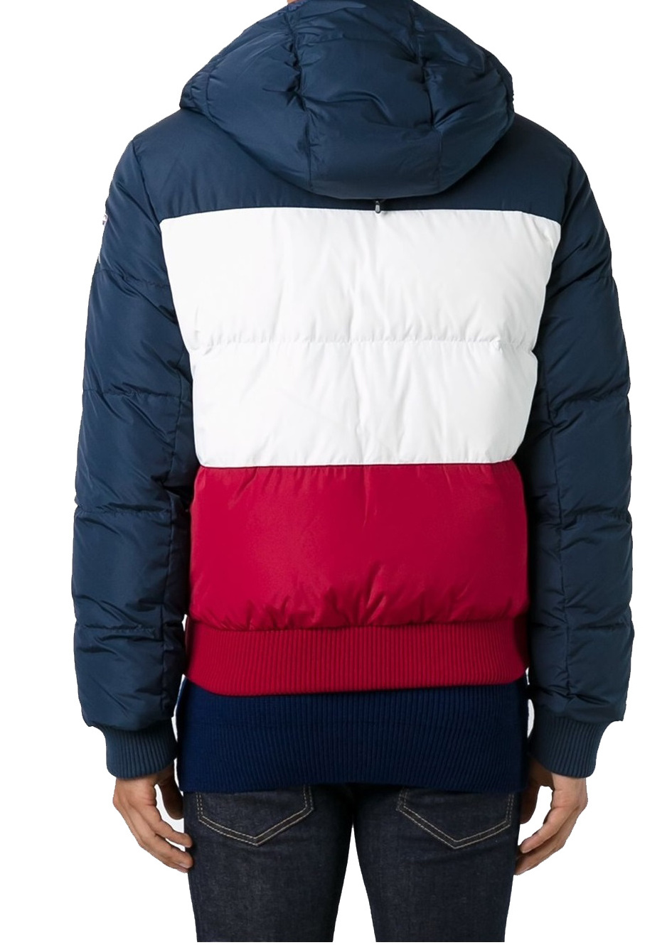 custom men strip white red blue puffer duck ghoose down padded quilted jacket oem strip jacket