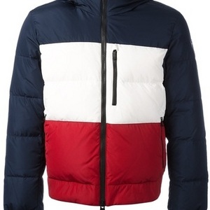 custom men strip white red blue puffer duck ghoose down padded quilted jacket oem strip jacket