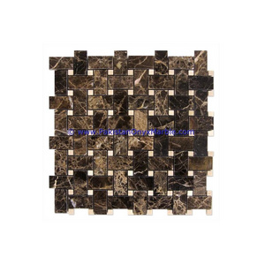 CHEAP PRICE NATURAL  MARBLE MOSAIC TILES PIETRA BROWN EMPERADOR BASKET WEAVE OCTAGON