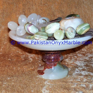 Carved and Polished Onyx Pedestal fruits Bowls With Fruits Apple , Grapes, Pear , Banana