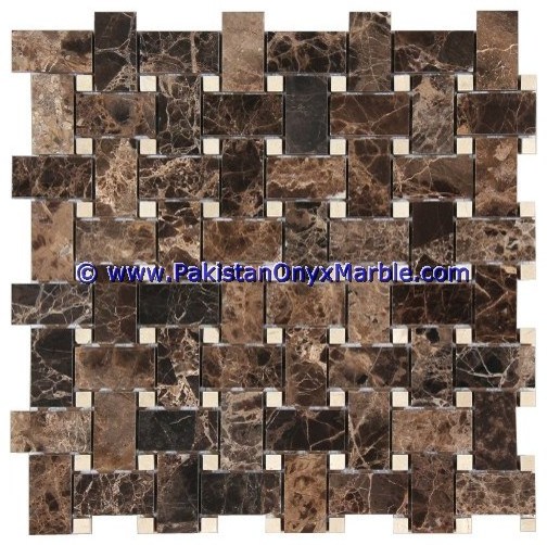 CHEAP PRICE NATURAL  MARBLE MOSAIC TILES PIETRA BROWN EMPERADOR BASKET WEAVE OCTAGON