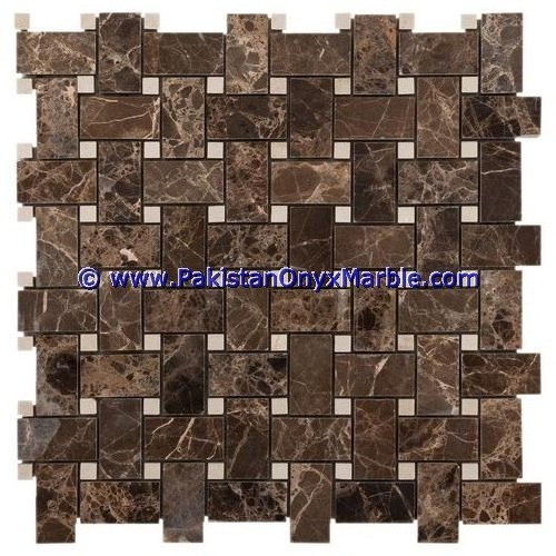 CHEAP PRICE NATURAL  MARBLE MOSAIC TILES PIETRA BROWN EMPERADOR BASKET WEAVE OCTAGON