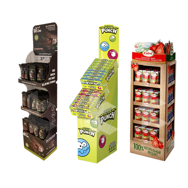 Custom Paper Cardboard Retail Snacks Display Stand Shelf Cardboard Food Chocolate Shop Potato Display Racks Stand