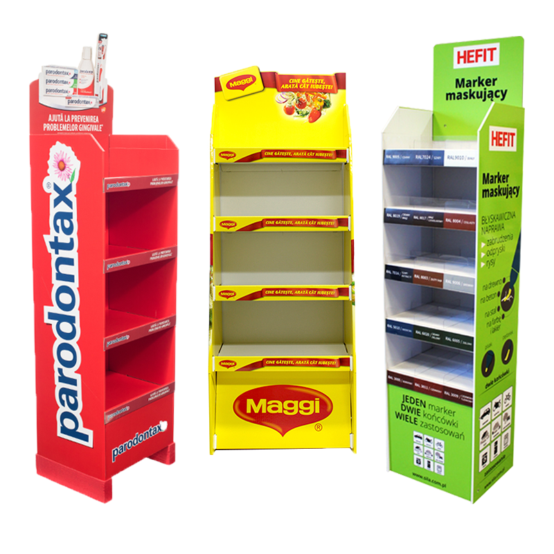 Custom Logo Retail Store Paper Display Racks Supermarket Free Standing POS Floor Corrugated Stand Cardboard Display