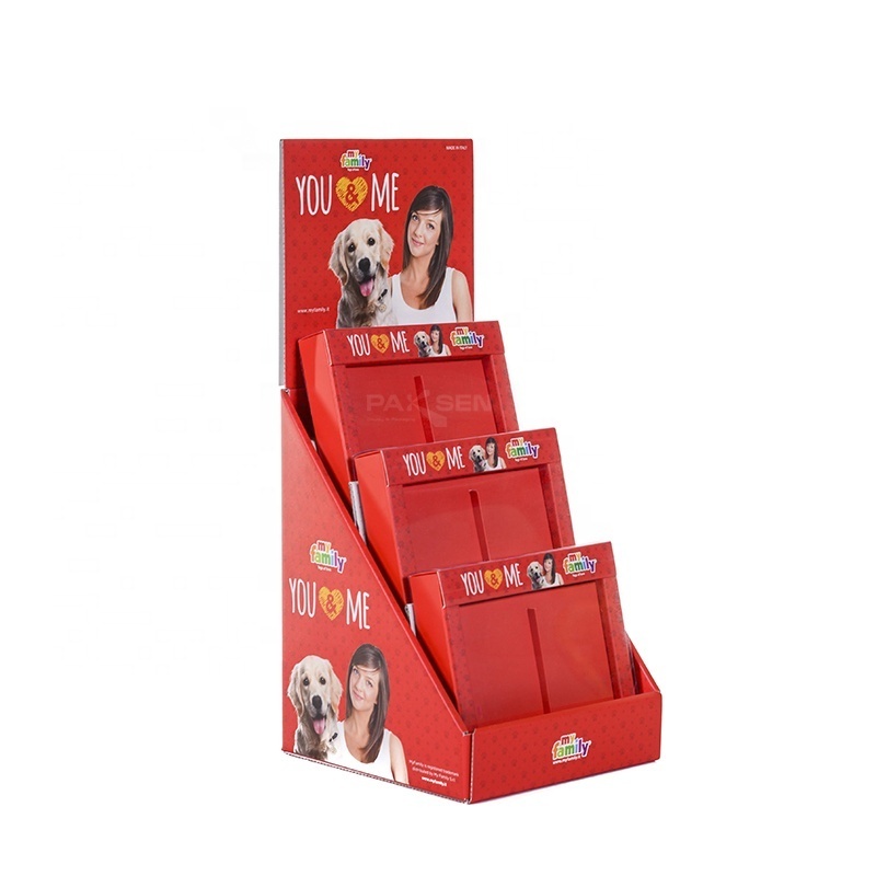 Custom Retail Cardboard Risers Display for Belts Men's Product, 3 Tiers POS Cardboard Counter Displays