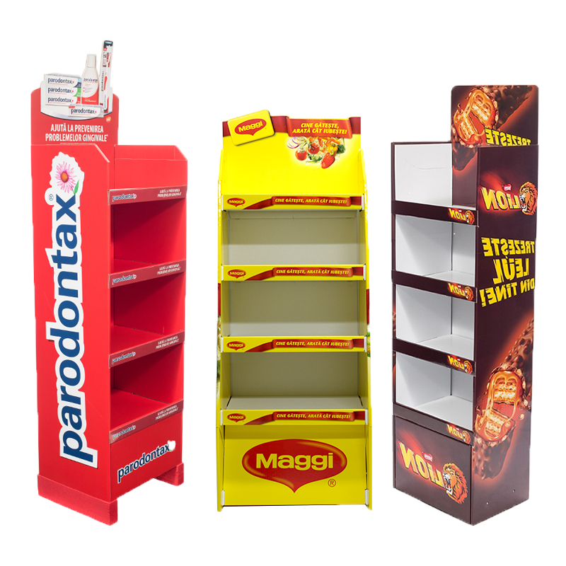 Custom Logo Retail Store Paper Display Racks Supermarket Free Standing POS Floor Corrugated Stand Cardboard Display