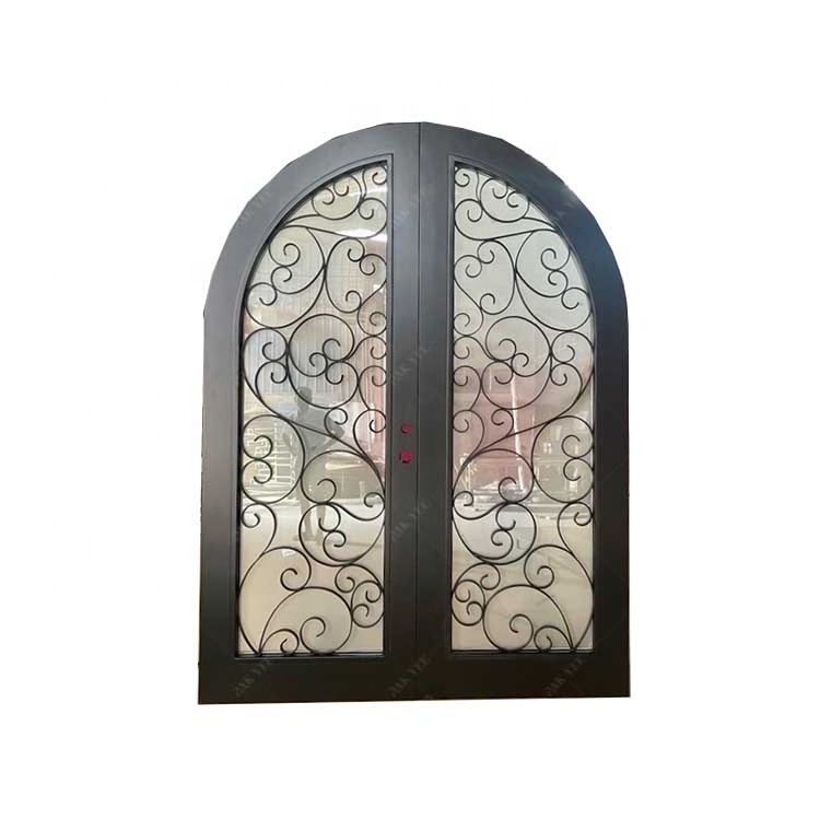 Customized double circular arc solid wood door, using tempered frosted glass and iron decorative atmosphere beautiful