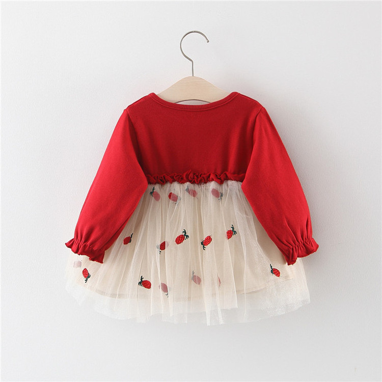 2019 New Cute Long Sleeve Baby Girls Dress Red Cotton  Puff Sleeve Embroideres Toddle Dress 0-5Y