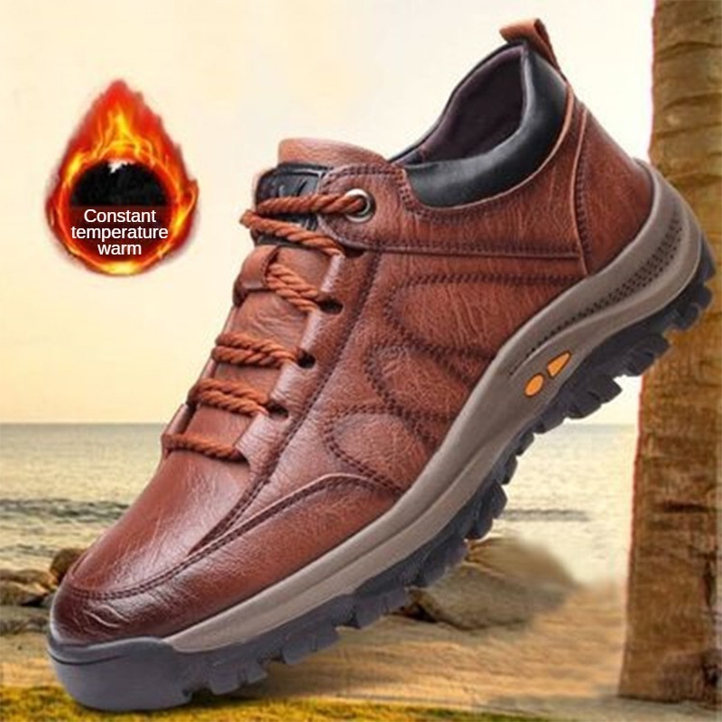 2024 Leather upper Water Resistant Non Slip Soft fur Lined Mens Hiking Boots Winter Warm Snow Boots for men